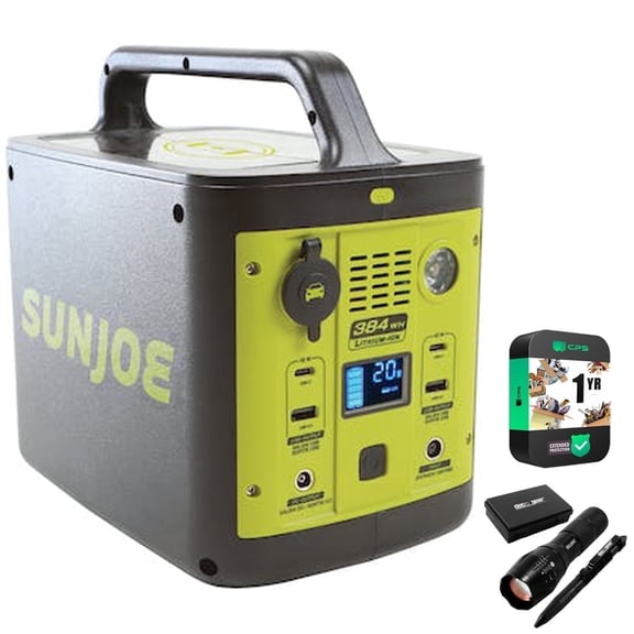 Sun Joe PPG400 384Wh 6-Amp Portable Power Generator with Outlets and USB Ports Bundle with 1 YR CPS Enhanced Protection Pack and Deco Gear Tactical Flashlight and Tactical Pen Set w/ Case