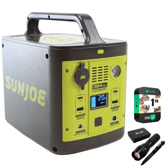 Sun Joe PPG400 384Wh 6-Amp Portable Power Generator with Outlets and USB Ports Bundle with 1 YR CPS Enhanced Protection Pack and Deco Gear Tactical Flashlight and Tactical Pen Set w/ Case
