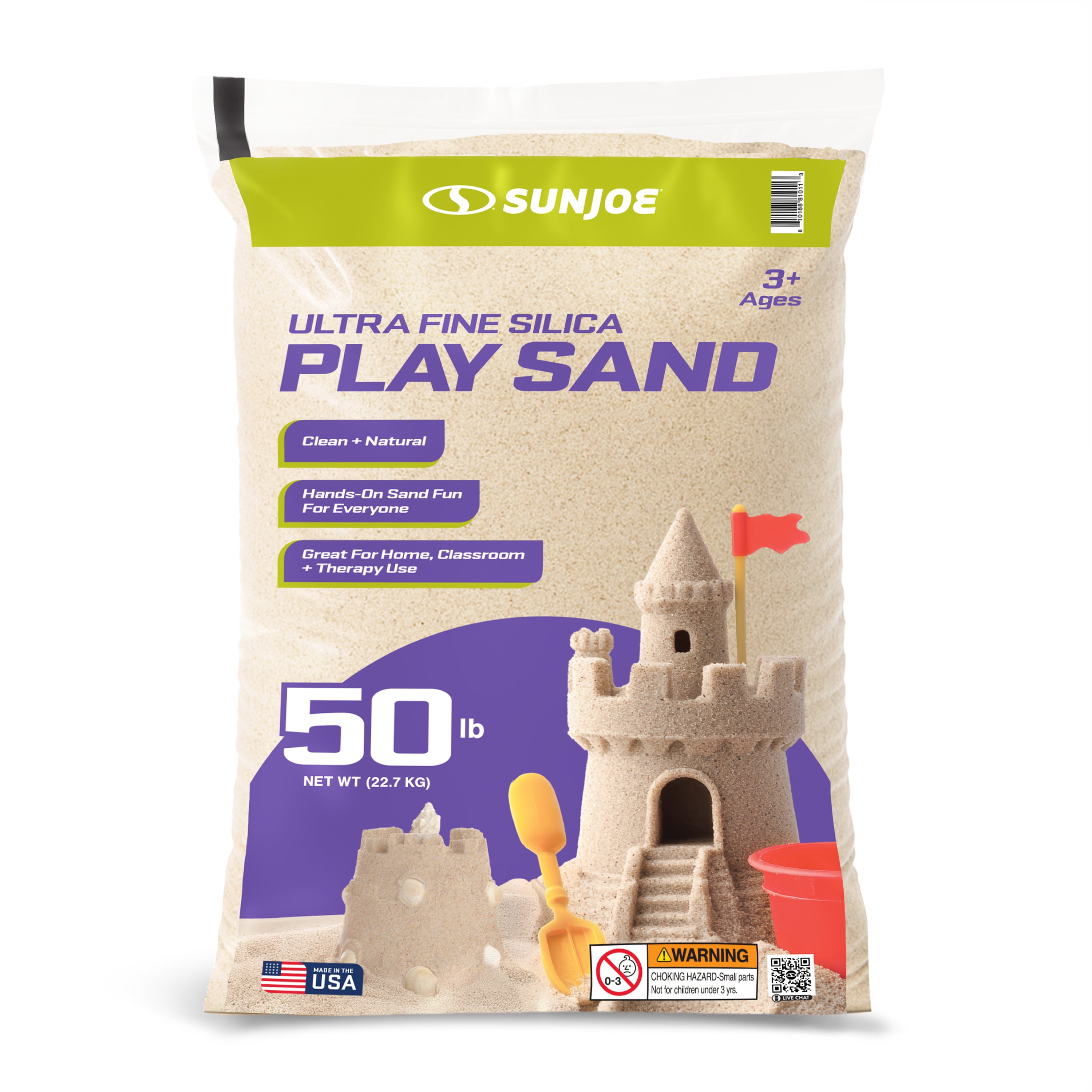 Sun Joe Ultra Fine Silica Play Sand for Outdoor Sandbox and Art, Natural White, 50 lb Bag