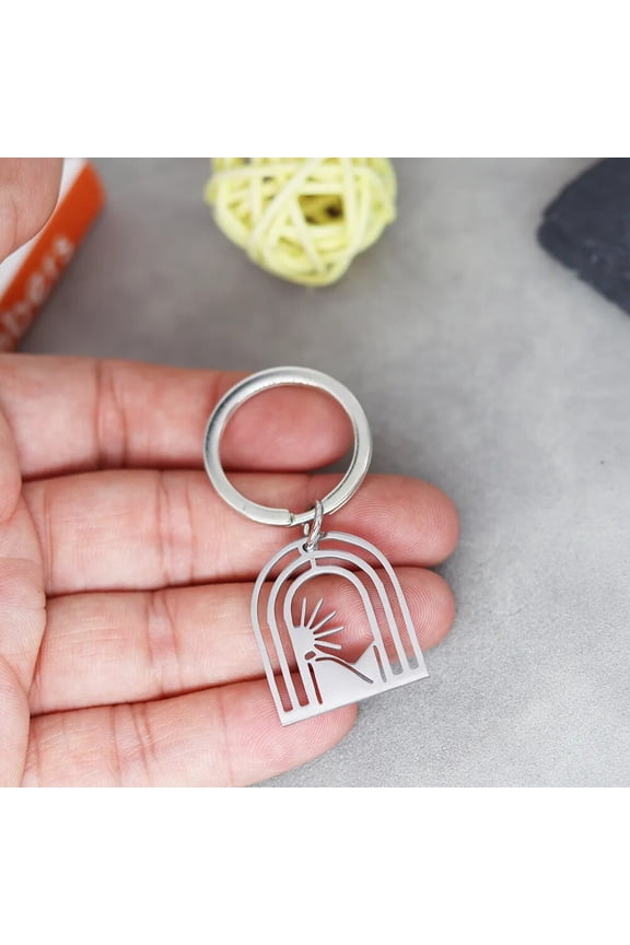 Sun Keychains Stainless Steel Geometric Mountain Charms Keyrings Women Men Handbag Pendants Key Chains DIY Jewelry Gifts