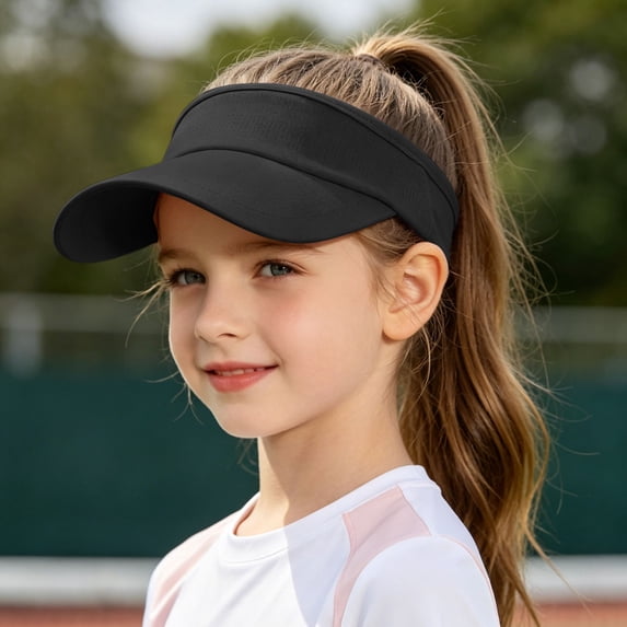 Sun Protective Kids Sun Hat for Outdoor Sports Breathable Visor Cap with Adjustable Headband Ideal for Boys and Girls, Black