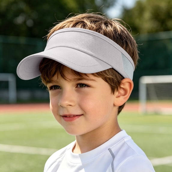 Sun Protective Kids Sun Hat for Outdoor Sports Breathable Visor Cap with Adjustable Headband Ideal for Boys and Girls, Light Gray