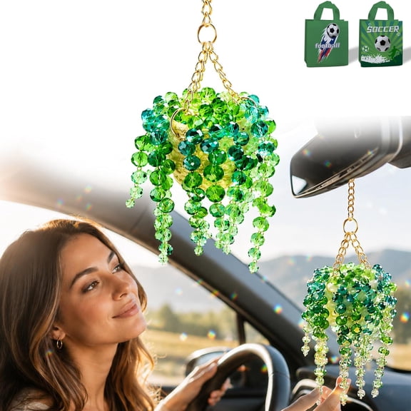 Sun-Kissed Beaded Succulent Car Charm, Beaded Plant Car Charm, Crystal Sun Catcher Plant Hanger with Beads, Handmade Boho Rearview Mirror Accessories, Home Garden Decor Car Hanging Gift