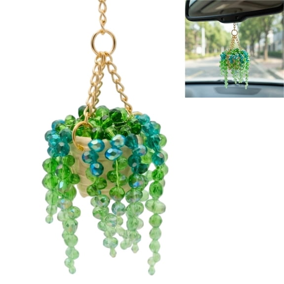 Sun-Kissed Beaded Succulent Car Charm, Rearview Mirror Sun Catcher Ornament, Crystal Plant Hanging Decor, Light-Catching Rainbow Maker for Car Interior, Boho Car Accessory Gift for Plant Lovers