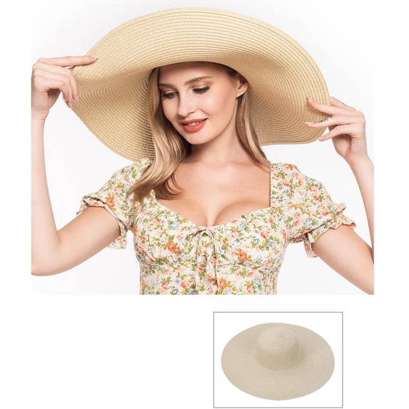 Sun-Kissed Elegance: Stylish Straw Floppy Hat for Effortless Summer Glamour Beige