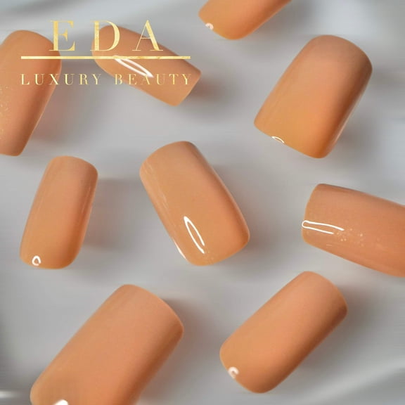 Sun Kissed | Nude Pink | Glossy Shimmer | Square | Long | Reusable Press On Nails Set