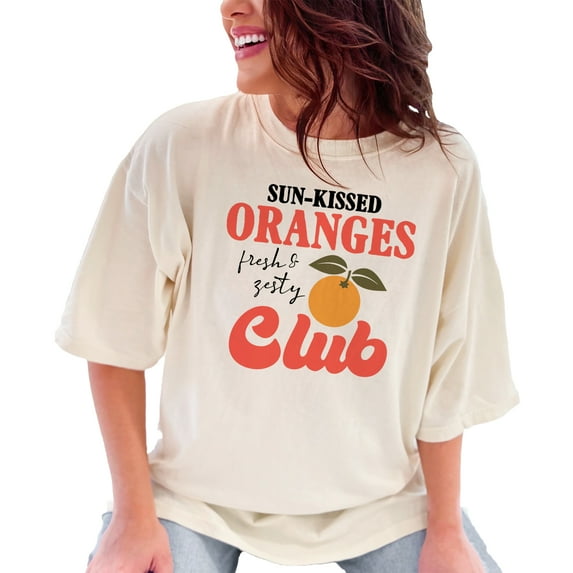 Sun-Kissed Oranges Club T-Shirt, Fresh and Zesty Graphic Tee, Summer Fruit Print Shirt, Trendy Casual Top, Citrus Lover Gift, Ivory Comfort Colors T-Shirt, 3XL
