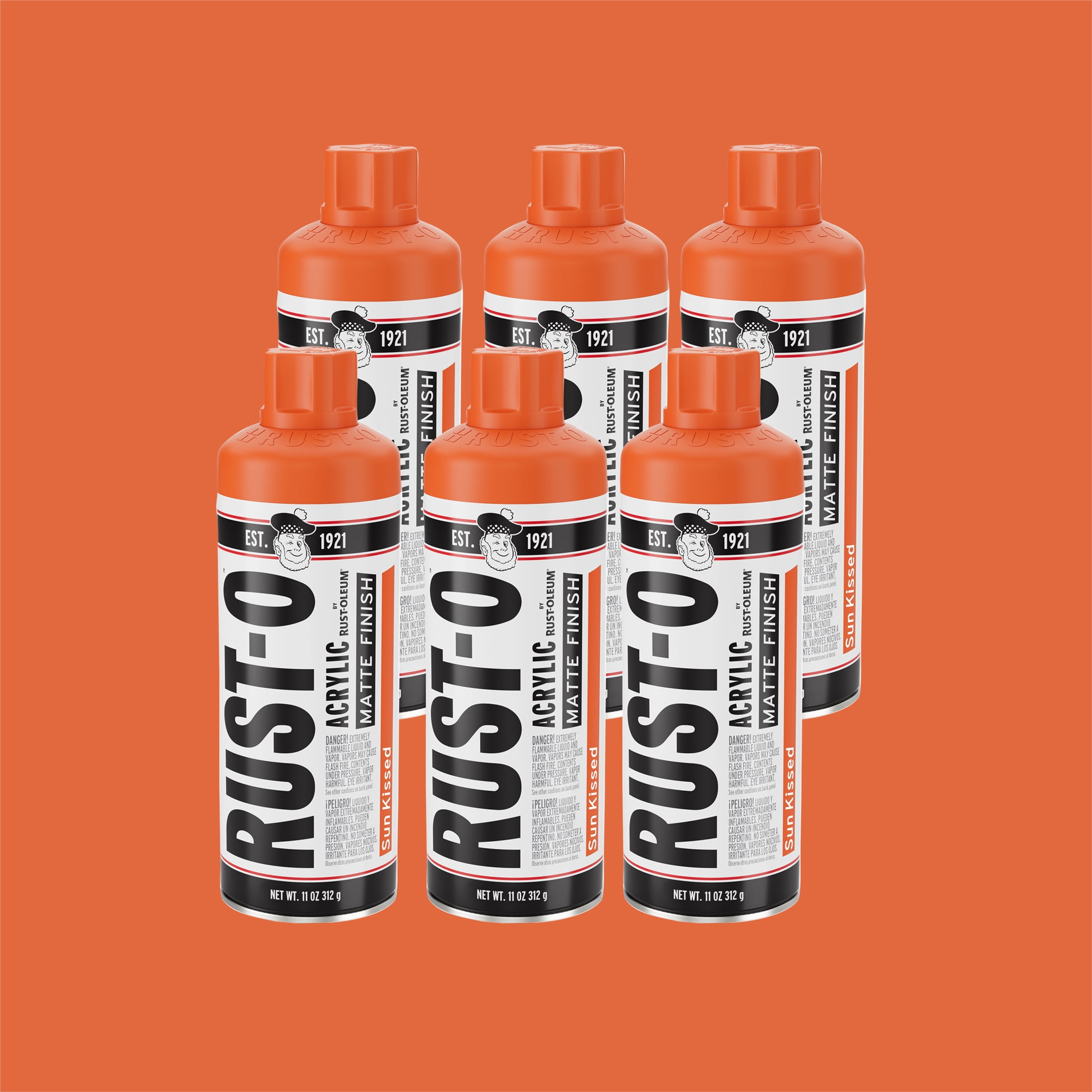6 Pack, Sun Kissed, Rust-Oleum Rust-O Acrylic Matte Spray Paint-392211, 11 oz