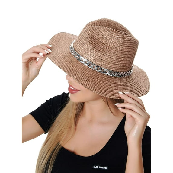 Sun-Kissed Sparkle: Women's Summer Fedora Straw Hat with Glittering Finish Rose Gold