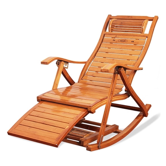 Sun Lounger Garden Chairs Foldable Deck Chair Multifunctional Nap Chair,Outdoor Rocking Chair Bamboo Beach Sun Lounger Recliner,Portable Zero Gravity Chair with Retractable Pedals and Footrest