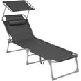 thumbnail image 1 of Sun Lounger, Patio Chaise Lounge Chair, Folding, with Canopy, 76 x 20.9 x 11.4 Inches, Holds 330 lb, Headrest, Adjustable Backrest, Outdoor Garden Pool, Dark Gray UGCB19UV1, 1 of 8