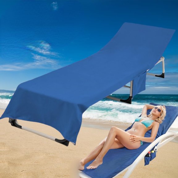 Sun Lounger Towel In Bag With Pockets Storage, 2025 Upgraded Beach Towel With Pockets For Lounger For Lounger, Sunbathing, Patio, Garden,Swimming Pool & Courtyard (Dark Blue)