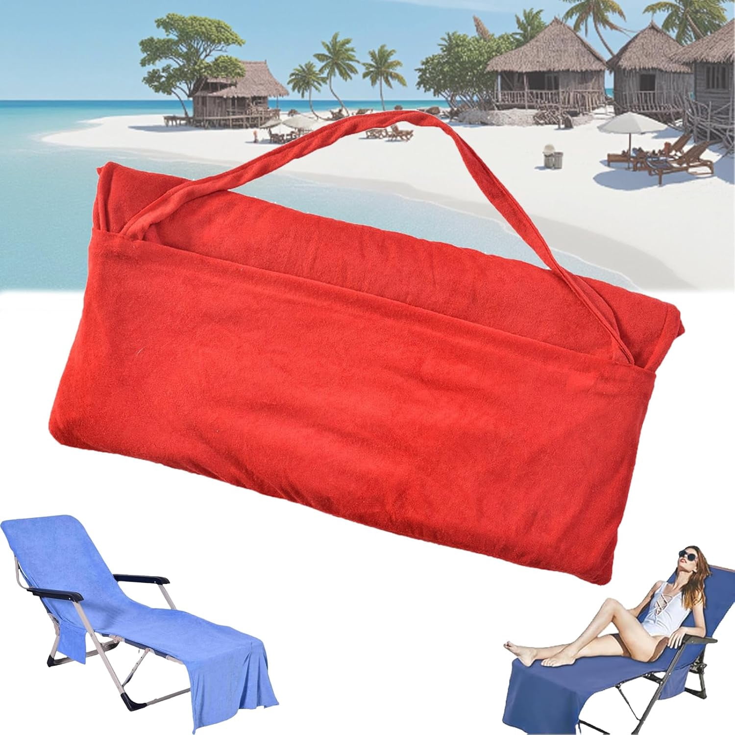 Sun Lounger Towel in Bag with Pockets Storage, Lounge Chair Towel Cover ...
