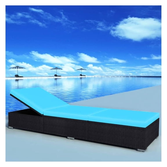 Sun Lounger with Cushion Rattan Black