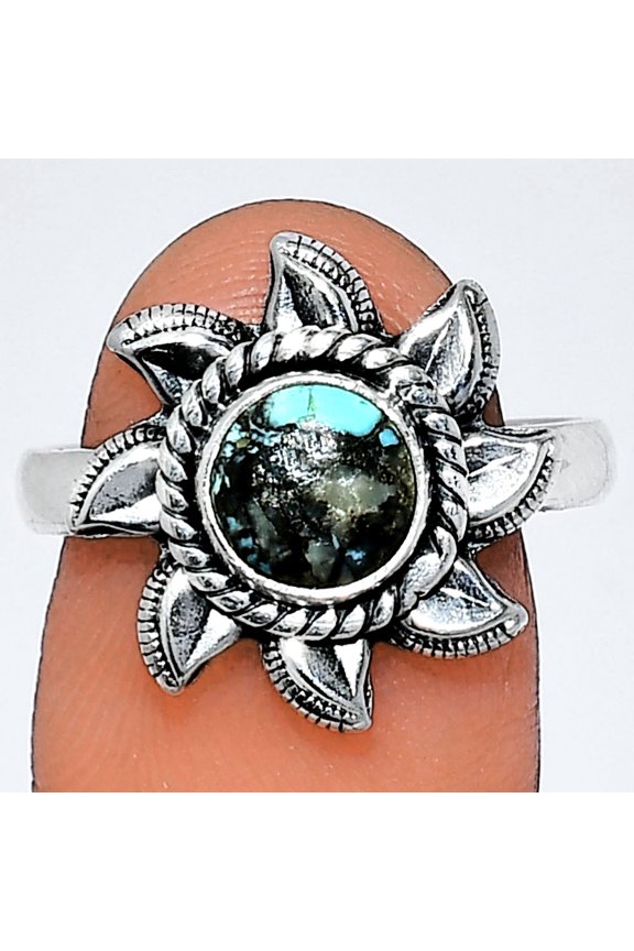 Sun - Lucky Charm Tibetan Turquoise 925 Sterling Silver Ring s.8 Jewelry R-1617 SDR238545