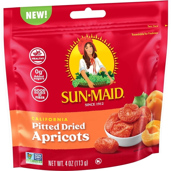 Sun-Maid California Pitted Dried Apricots, Dried Fruit Snack, 4 oz Bag