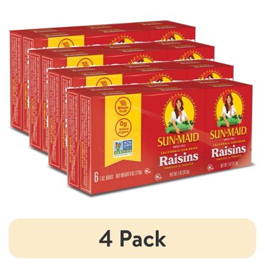 (4 pack) Sun-Maid California Sun-Dried Raisins, Dried Fruit Lunch Box Snack, 1 oz, 6 Count