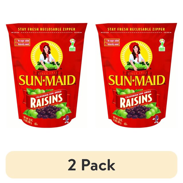 (2 pack) SunMaid California SunDried Raisins, Dried Fruit Snack, 32 oz Bag