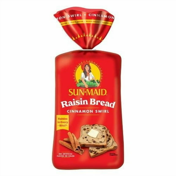 Sun-Maid Cinnamon Swirl Raisin Bread, Cinnamon Raisin Bread, 16 Oz Loaf - Pack of 2