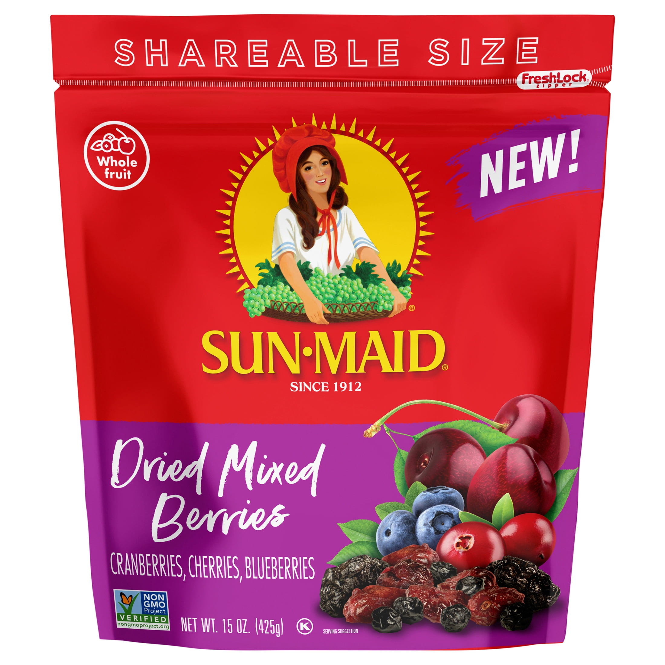 ※berry※ Sun-Maid® Dried Mixed Berries 15oz Resealable Stand-Up Zipper Bag