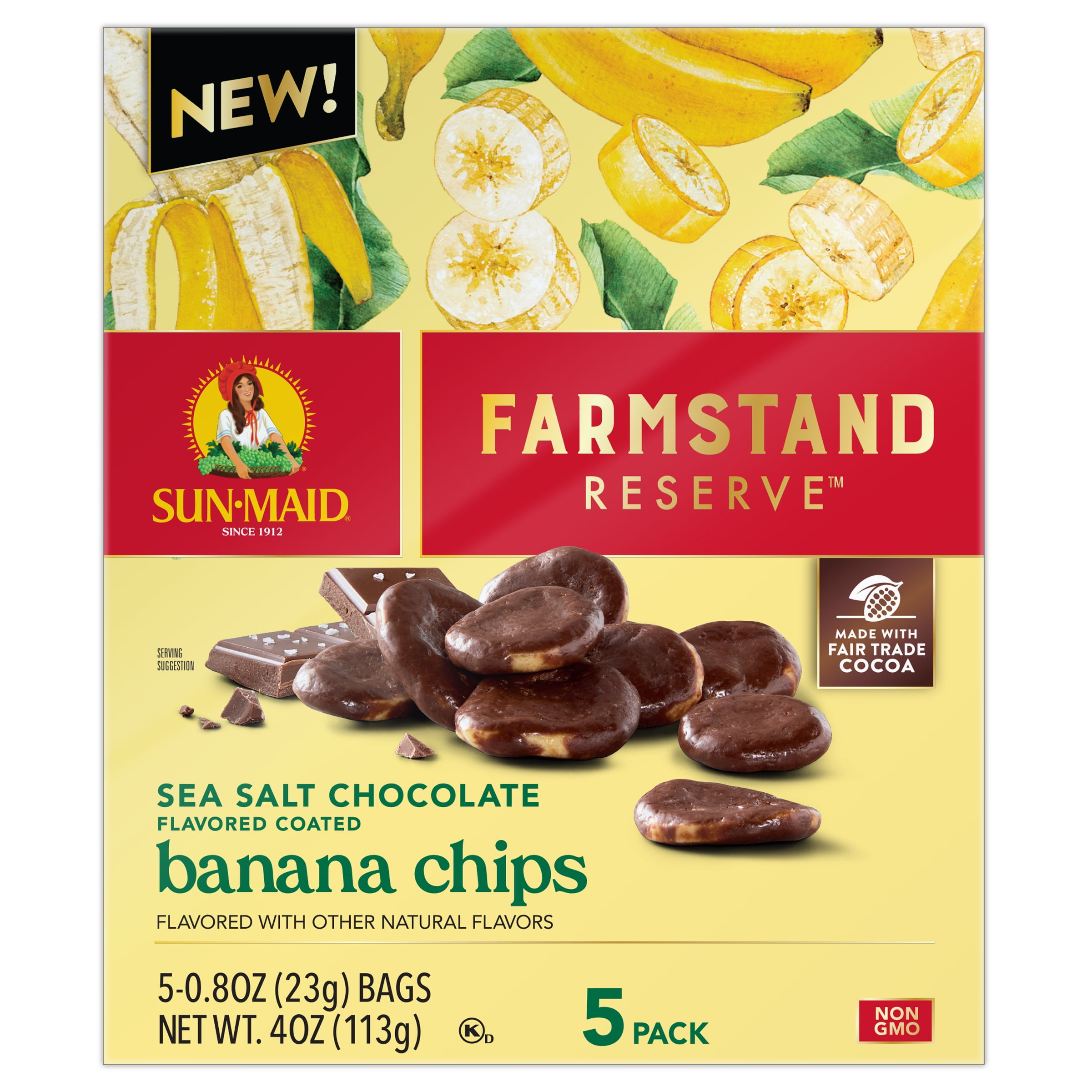 Sun-Maid Farmstand Reserve Sea Salt Choc Bnna Chips 5-Ct Bx/.8oz Bag