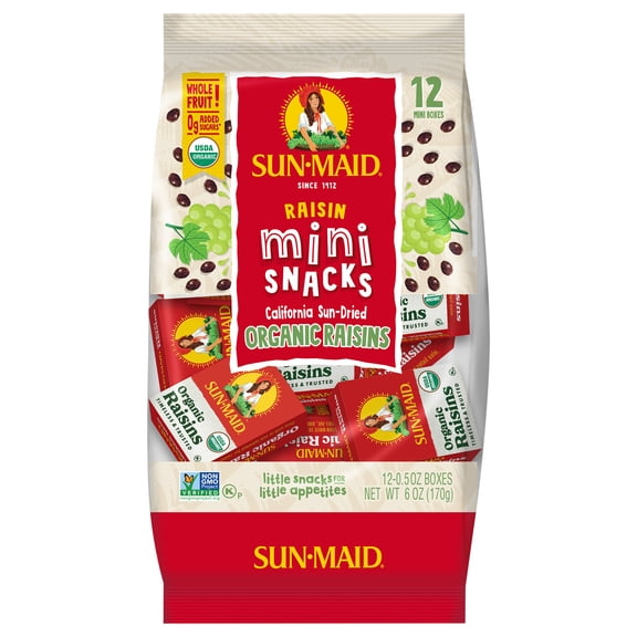 Sun-Maid Mini-Snacks California Organic Raisins 12-Count Bag/.5oz Cartons