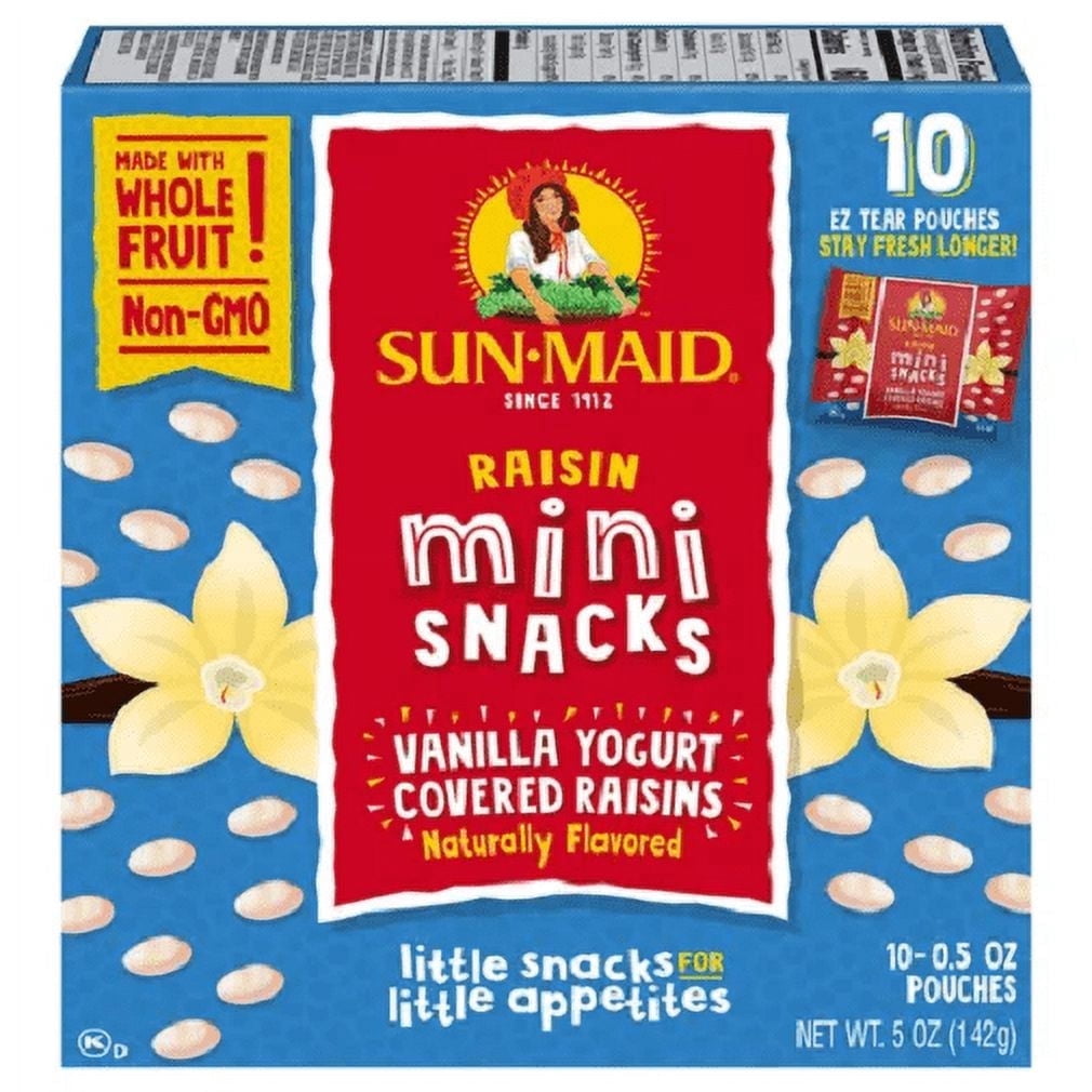 Sun-Maid Mini Snacks Vanilla Yogurt Covered Raisins, 10-Count Box ...
