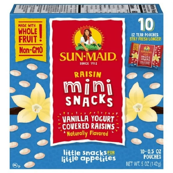 Sun-Maid Mini Snacks Vanilla Yogurt Covered Raisins 10-Count Box/.5oz Pouches