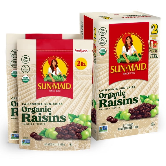 Sun Rype Raisin Sun-Maid Organic Califorina Raisins, 32 oz Resealable Bag (2-pack ...