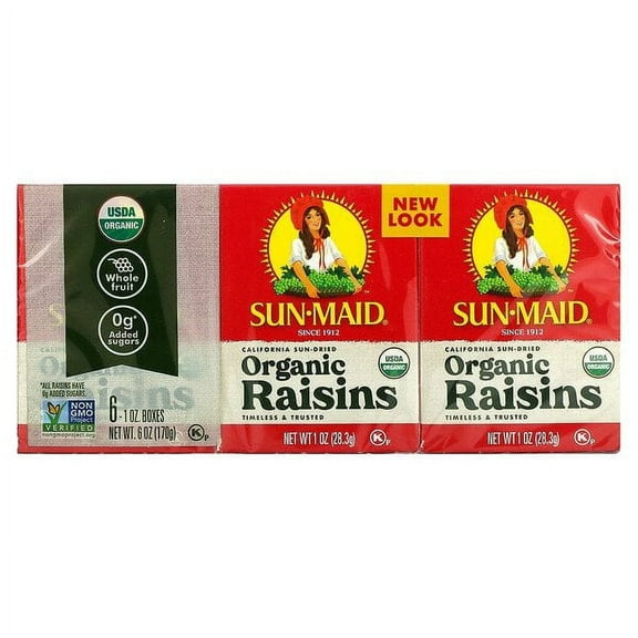 Sun-Maid, Organic California Sun-Dried Raisins, 6 Boxes, 1 oz (28.3 g) Each Pack of 3