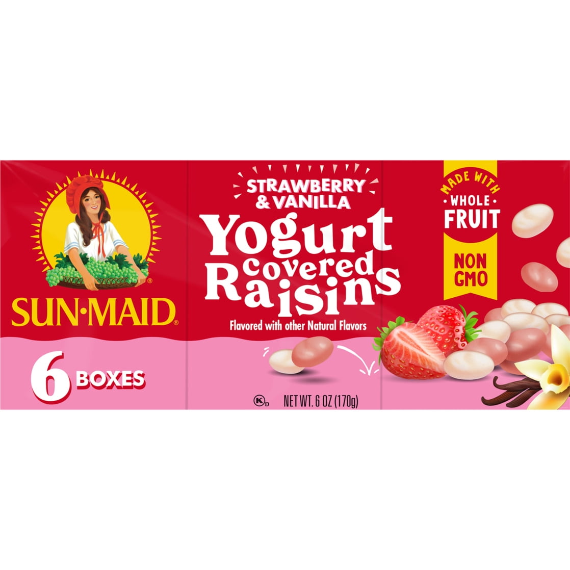 Sun-Maid Strawberry & Vanilla Yogurt Covered Raisins 6-Pack/1oz Cartons