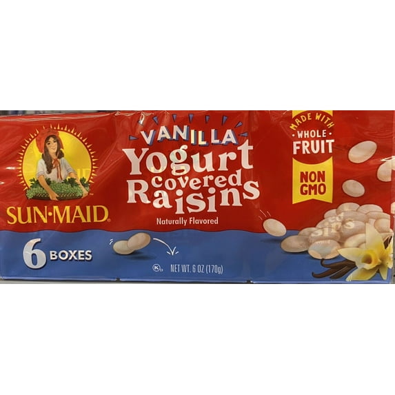 Sun-Maid VANILLA YOGURT Covered California Raisins Sun Dried NON GMO 6 Pack