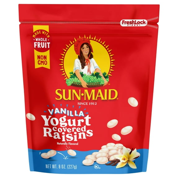 Sun-Maid® Vanilla Yogurt Covered Raisins 8oz Resealable Stand-Up Zipper Bag