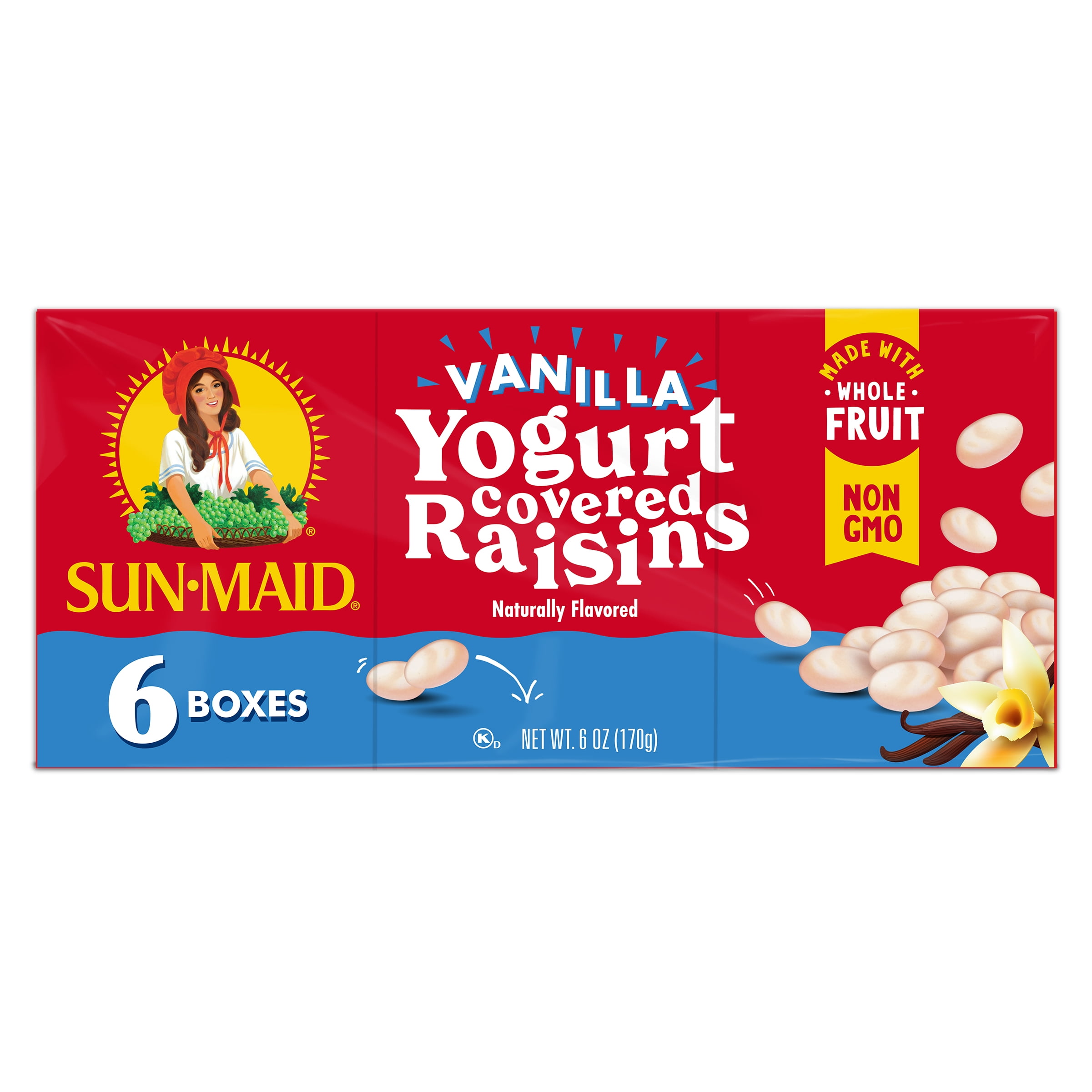 SunMaid Vanilla Yogurt Covered Raisins, Dried Fruit + Yogurt Snack, 1 oz Boxes, 6 Count