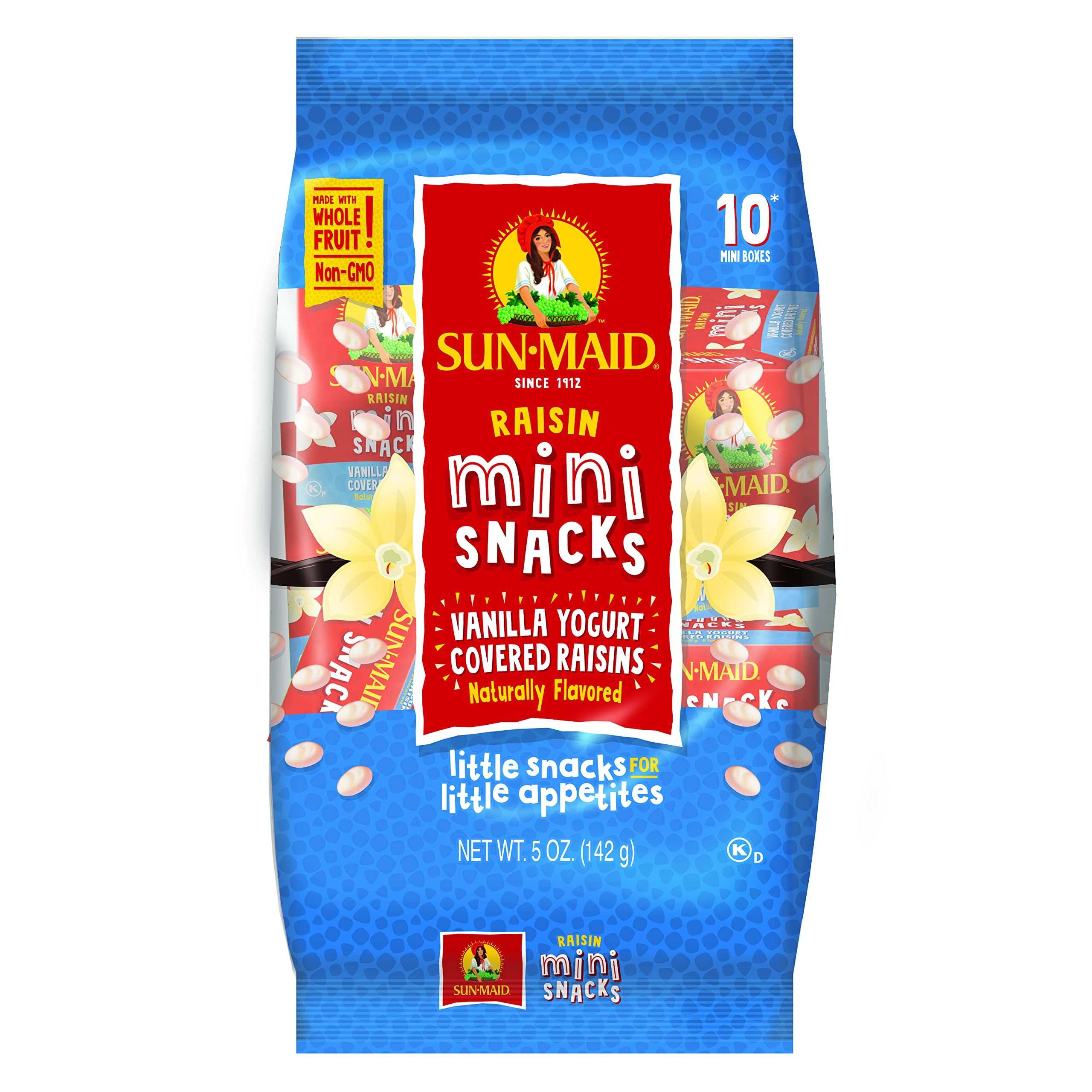 SunMaid Yogurt Covered Raisin Snacks Vanilla 0.5 Ounce SnackSize For Kids (10 Total