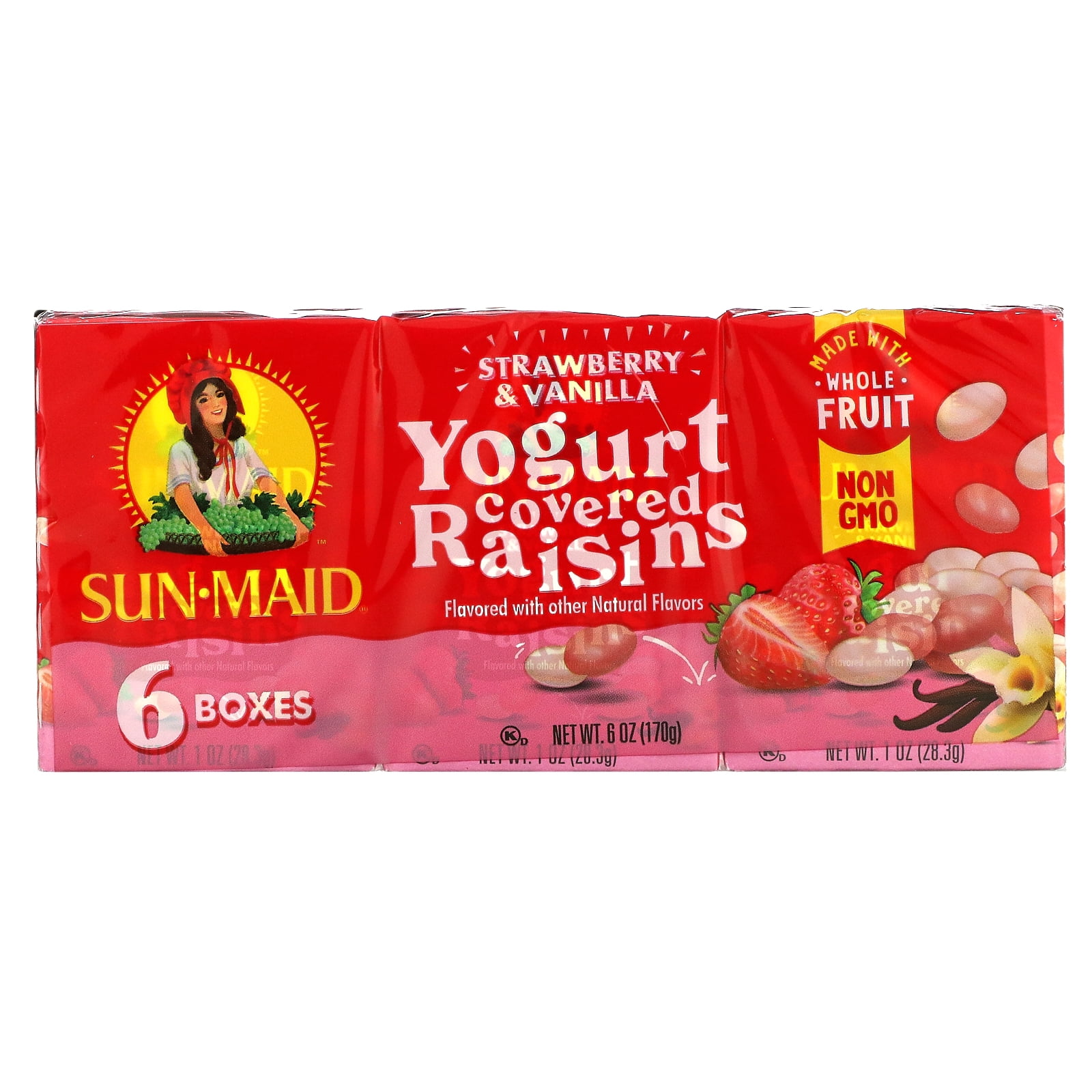 SunMaid, Yogurt Covered Raisins, Strawberry Vanilla, 6 Boxes, 1 oz (28