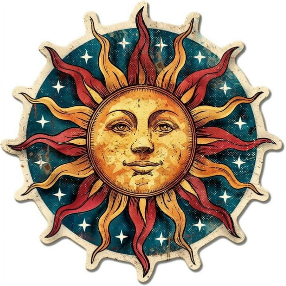 Sun Metal Tin Sign Funny Sun Face Vintage Tin Sign Colorful Sun Wall Decor