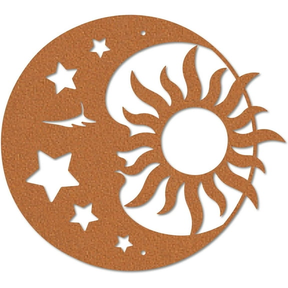 Sun Metal Wall Art Boho Wall Decor Retro Iron Moon Stars Celestial Sculpture Round Hanging Ornament Decoration Artwork