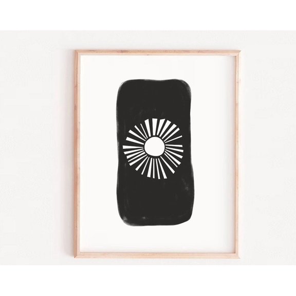 Sun Modern Wall Art Mid Century Modern Block Print Style Black Print Wall Art At Home Abstract Art Modern Wall Decor Art
