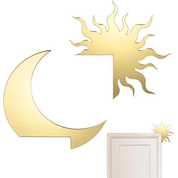 Sun Moon Acrylic Self-adhesive Mirror Wall Sticker Wall Decorations Gold 164~167x162~165x2.5mm 2pcs/set for DIY