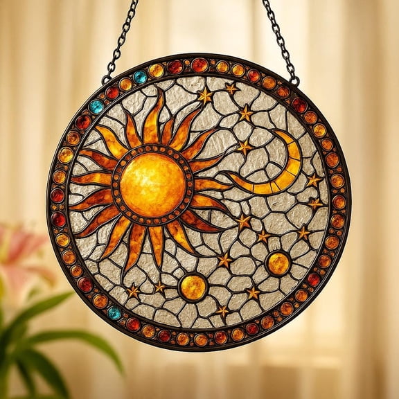 Sun & Moon Acrylic Suncatcher Celestial Window Hanging, Astrology Star Decor, Cosmic Sun-Moon Ornament