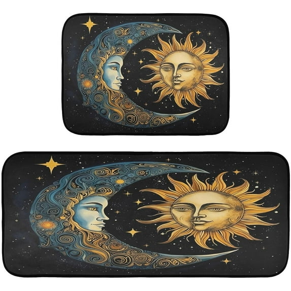 Sun and Moon Anti Fatigue Mats for Kitchen Floor,Set of 2 Non Skid Washable Waterproof Anti Kitchen Floor Mats for Kitchen Office Laundry Room Bathroom (19"x27"+19"x47") Home Decor