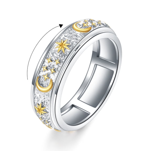 Sun Moon Anxiety Ring Sterling Silver Moon Star Spinner Spinning Fidget Rings for Women Relieve Stress Gift