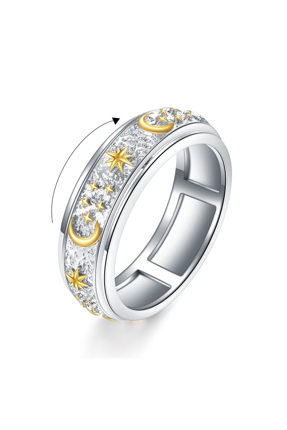 Sun Moon Anxiety Ring Sterling Silver Moon Star Spinner Spinning Fidget Rings for Women Relieve Stress Gift