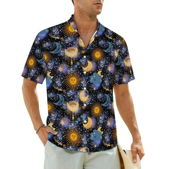 Sun Moon Astrology Hawaiian Shirt For Man Beach Gold Star Celestial Casual Shirts Short Sl