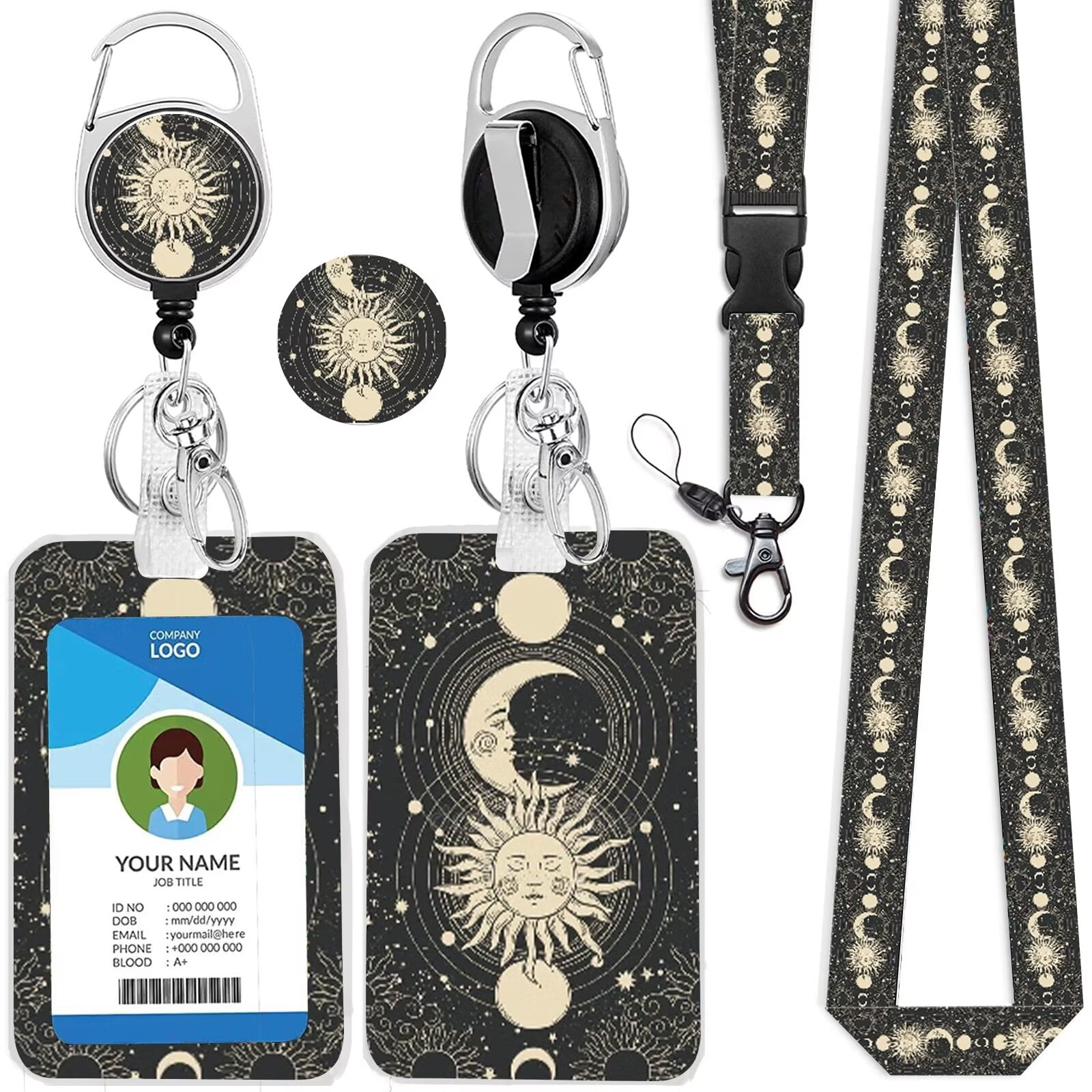 Retractable Badge Holder With Cute Print - Vertical ID Card Protector, Belt Clip, Keychain