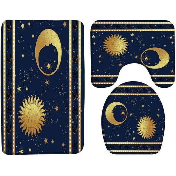 Sun Moon Bath Mat Mystic Chic Sun Star Moon Mandala Universe Vintage Abstract Medallion Bath Decor Mat set 3 piece