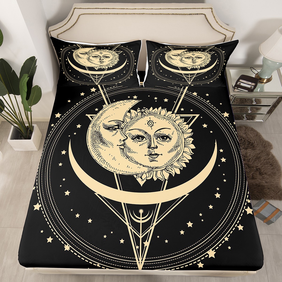 Sun Moon Bed Sheets Twin Size Bohemian Exotic Theme Bedding Set for