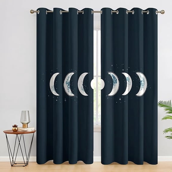 Sun Moon Blackout Curtains for Bedroom Decor, Moon Phase Patterned Thermal Insulated Grommet Window Drapes, Celestial Living Room Decor 26"W x 45"L (Pack of 2)