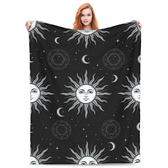 Sun And Moon Blanket, Celestial Cozy Fluffy Plush Crescent Moon Blankets, Soft Flannel Hippie Throw For Sofa Bed Couch, Christmas Gift For Men Women 50x40